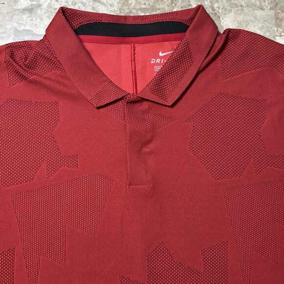 Nike Polo Shirt Mens 2XL Red Tiger Woods Jacquard Camo Snap Button Golf CT3801 - Picture 1 of 13